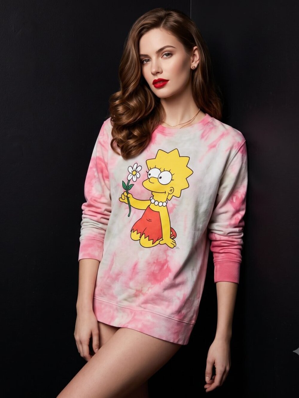 The Simpsons Lisa Size Medium Sweatshirt Hoodie Tie Dye Pink Crew neck pullover